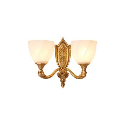 Vivolux | 1/2 Lichten Frosted Glas Wandlamp Retro Gold Dome Ingang Wandlamp met Metalen Gekrulde Arm