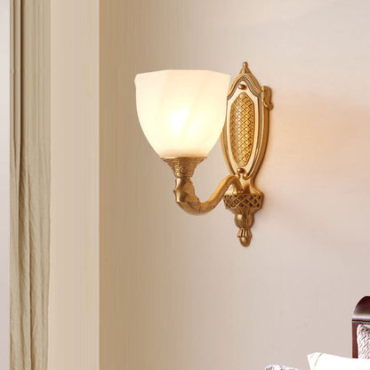 Vivolux | 1/2 Lichten Frosted Glas Wandlamp Retro Gold Dome Ingang Wandlamp met Metalen Gekrulde Arm