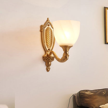Vivolux | 1/2 Lichten Frosted Glas Wandlamp Retro Gold Dome Ingang Wandlamp met Metalen Gekrulde Arm