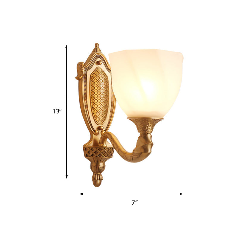 Vivolux | 1/2 Lichten Frosted Glas Wandlamp Retro Gold Dome Ingang Wandlamp met Metalen Gekrulde Arm