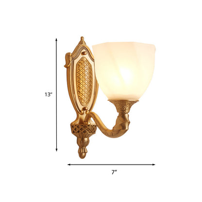 Vivolux | 1/2 Lichten Frosted Glas Wandlamp Retro Gold Dome Ingang Wandlamp met Metalen Gekrulde Arm
