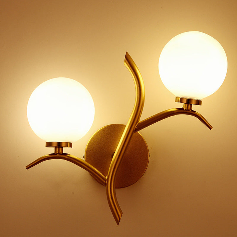Vivolux | 2 Lampen Witte Glas Wandlamp Moderne Goud/Zwarte Globe Eettafel Wandlamp Licht met Takvormigem Arm