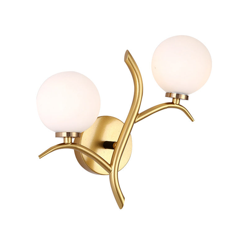 Vivolux | 2 Lampen Witte Glas Wandlamp Moderne Goud/Zwarte Globe Eettafel Wandlamp Licht met Takvormigem Arm