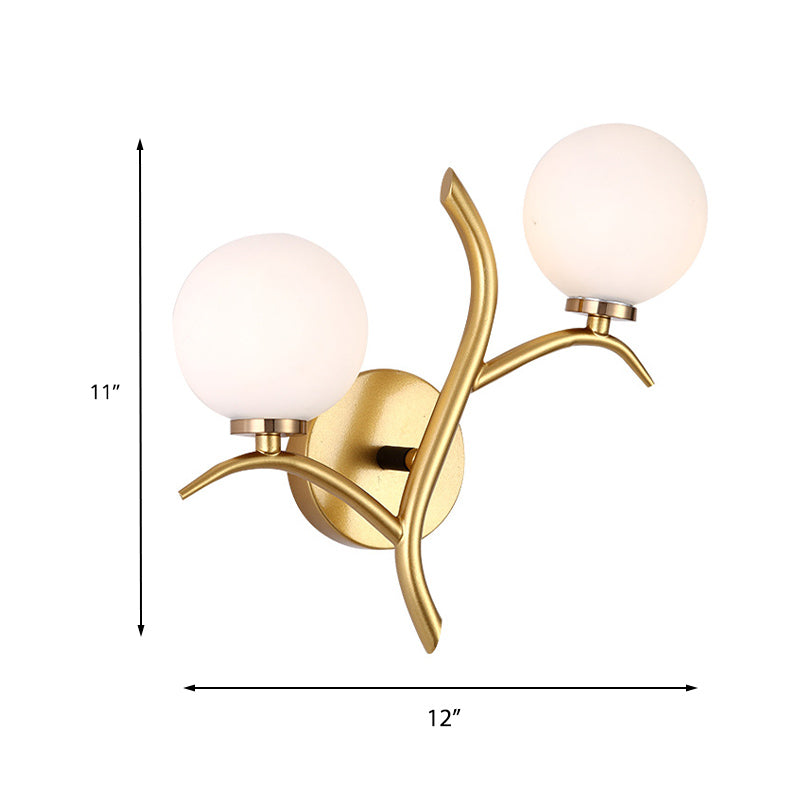 Vivolux | 2 Lampen Witte Glas Wandlamp Moderne Goud/Zwarte Globe Eettafel Wandlamp Licht met Takvormigem Arm