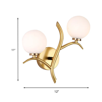 Vivolux | 2 Lampen Witte Glas Wandlamp Moderne Goud/Zwarte Globe Eettafel Wandlamp Licht met Takvormigem Arm