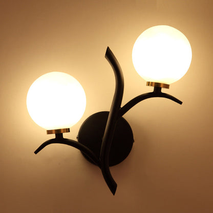 Vivolux | 2 Lampen Witte Glas Wandlamp Moderne Goud/Zwarte Globe Eettafel Wandlamp Licht met Takvormigem Arm