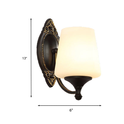 Vivolux | Retro Conical Wandleuchte 1/2-Licht Weißes Glas Wandmontierte Leuchte mit Metallgebogenem Arm in Schwarz