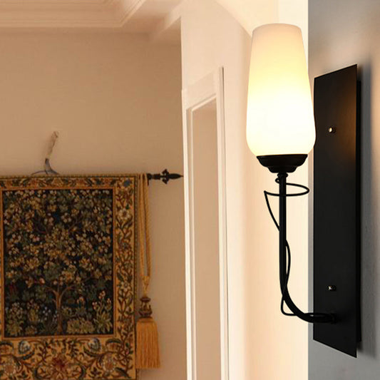 Vivolux | Opal Glas Getaperde Wandlamp Vintage Stijl Enkele Licht Woonkamer Wandlamp in Zwart