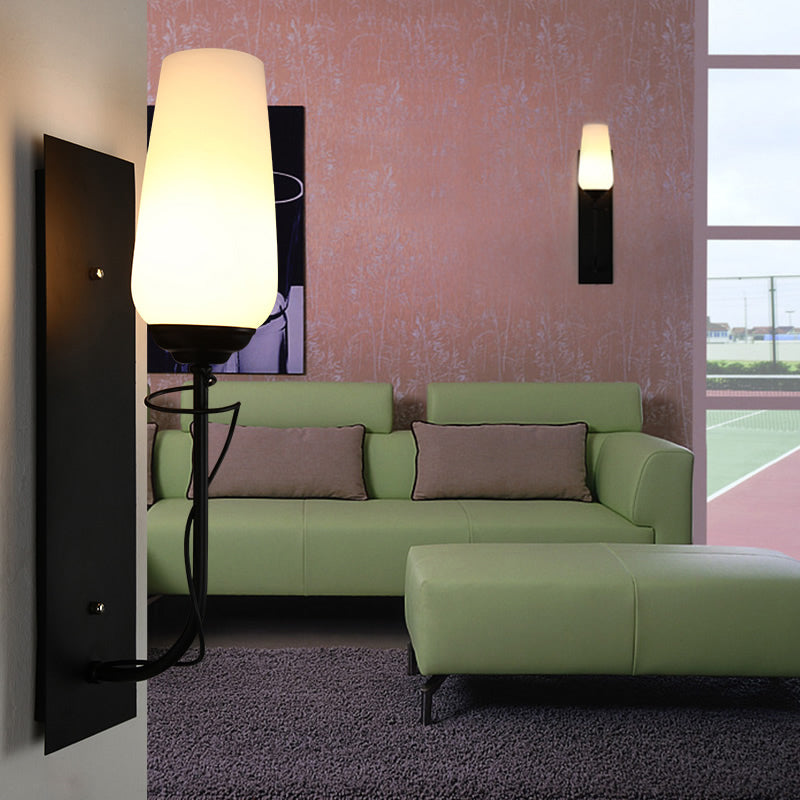 Vivolux | Opal Glas Getaperde Wandlamp Vintage Stijl Enkele Licht Woonkamer Wandlamp in Zwart