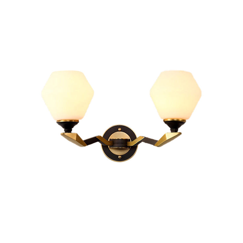 Vivolux | Zwart-Goud 1/2-Licht Wandlamp Antiek Ivoor Glas Geometrische Wandlichten met Gebogen Arm voor Slaapkamer