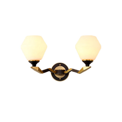 Vivolux | Zwart-Goud 1/2-Licht Wandlamp Antiek Ivoor Glas Geometrische Wandlichten met Gebogen Arm voor Slaapkamer