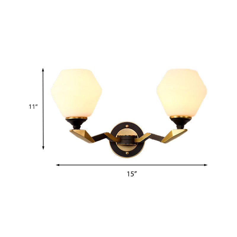 Vivolux | Zwart-Goud 1/2-Licht Wandlamp Antiek Ivoor Glas Geometrische Wandlichten met Gebogen Arm voor Slaapkamer