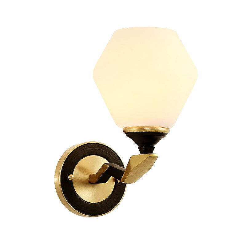 Vivolux | Zwart-Goud 1/2-Licht Wandlamp Antiek Ivoor Glas Geometrische Wandlichten met Gebogen Arm voor Slaapkamer