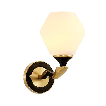Vivolux | Zwart-Goud 1/2-Licht Wandlamp Antiek Ivoor Glas Geometrische Wandlichten met Gebogen Arm voor Slaapkamer