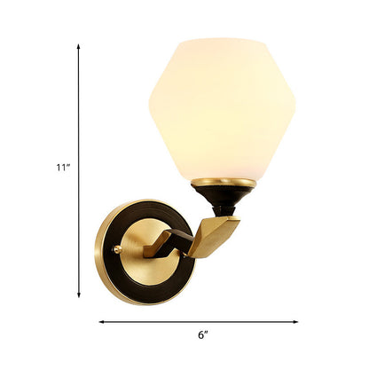 Vivolux | Zwart-Goud 1/2-Licht Wandlamp Antiek Ivoor Glas Geometrische Wandlichten met Gebogen Arm voor Slaapkamer