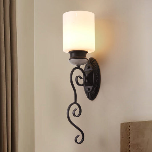Vivolux | Retro cilindrische schaduw wandverlichting 1 lamp gematteerd glas wandlamp licht in zwart voor slaapkamer