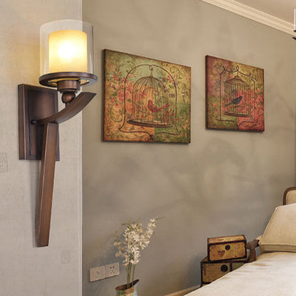 Vivolux | Dubbel-laags glazen bruine wandcilinder 1-lamps vintage wandlamp voor slaapkamer