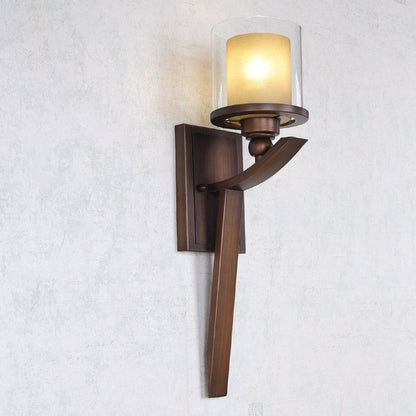 Vivolux | Dubbel-laags glazen bruine wandcilinder 1-lamps vintage wandlamp voor slaapkamer
