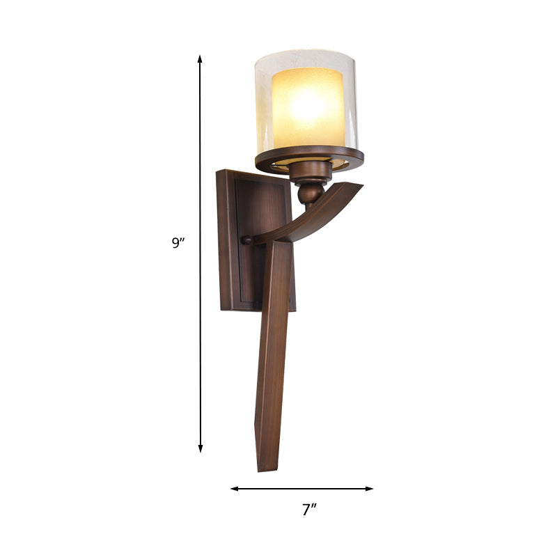 Vivolux | Dubbel-laags glazen bruine wandcilinder 1-lamps vintage wandlamp voor slaapkamer