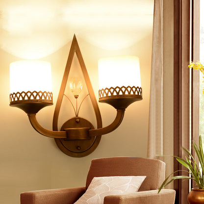 Vivolux | Koffie Cilinder Wandlamp Retro Melkglas Shade 1/2-Licht Woonkamer Wandlamp met Kristalaccent