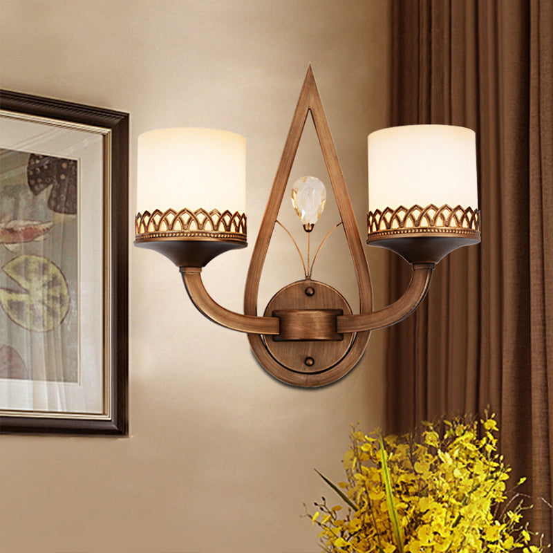 Vivolux | Koffie Cilinder Wandlamp Retro Melkglas Shade 1/2-Licht Woonkamer Wandlamp met Kristalaccent