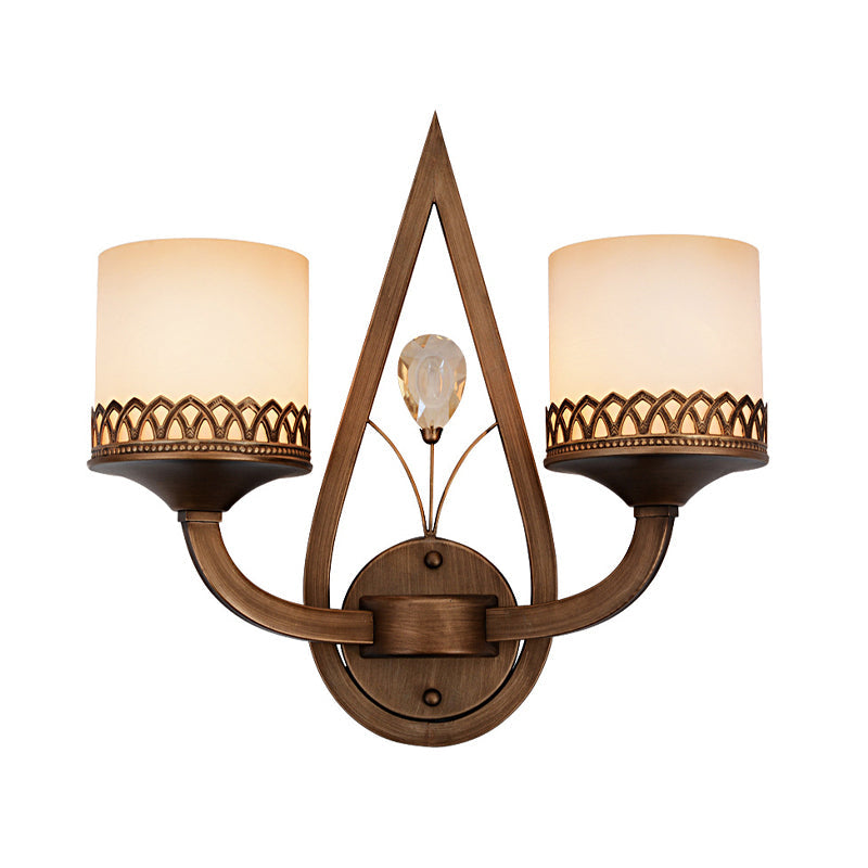 Vivolux | Koffie Cilinder Wandlamp Retro Melkglas Shade 1/2-Licht Woonkamer Wandlamp met Kristalaccent