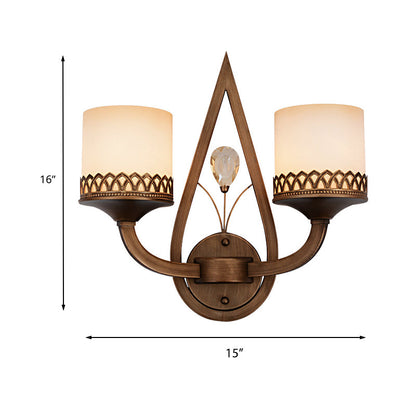 Vivolux | Koffie Cilinder Wandlamp Retro Melkglas Shade 1/2-Licht Woonkamer Wandlamp met Kristalaccent