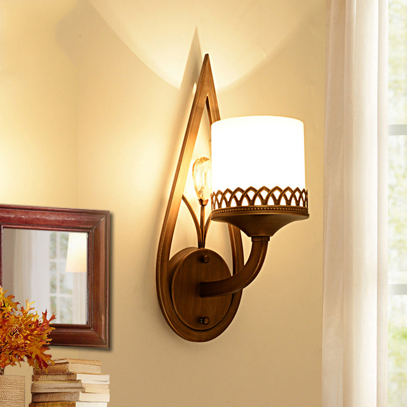 Vivolux | Koffie Cilinder Wandlamp Retro Melkglas Shade 1/2-Licht Woonkamer Wandlamp met Kristalaccent