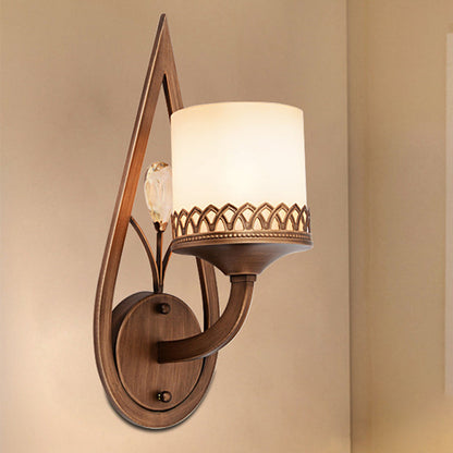 Vivolux | Koffie Cilinder Wandlamp Retro Melkglas Shade 1/2-Licht Woonkamer Wandlamp met Kristalaccent