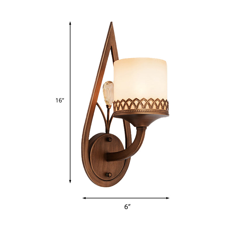 Vivolux | Koffie Cilinder Wandlamp Retro Melkglas Shade 1/2-Licht Woonkamer Wandlamp met Kristalaccent