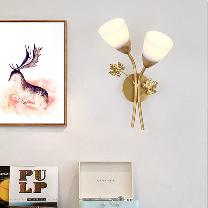 Vivolux | Frosted Glass Bowl Sconce Zeitgenössisch 1/2-Light Flur Wandmontage Leuchte mit blattförmiger Dekoration in Schwarz/Gold