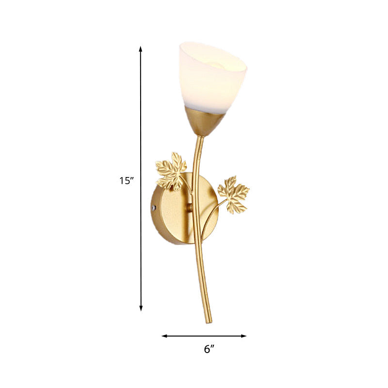 Vivolux | Frosted Glass Bowl Sconce Zeitgenössisch 1/2-Light Flur Wandmontage Leuchte mit blattförmiger Dekoration in Schwarz/Gold