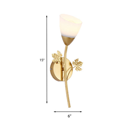 Vivolux | Frosted Glass Bowl Sconce Zeitgenössisch 1/2-Light Flur Wandmontage Leuchte mit blattförmiger Dekoration in Schwarz/Gold