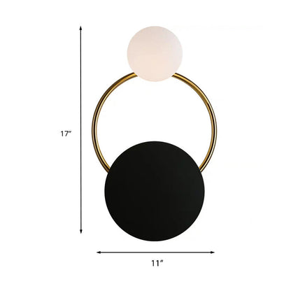 Vivolux | 2-Lampe Opalglas Wandleuchte Vintage-Stil Schwarze Kugel Schlafzimmer Wandleuchte mit Rundplatte