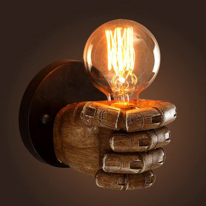 Vivolux | Braun Fist Wandlampe Loft Stil Einzel-Glühbirne Harz Wandleuchte für Wohnzimmer