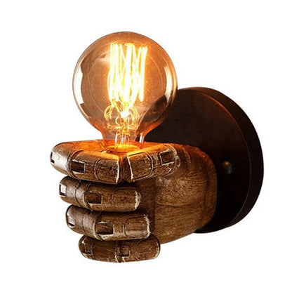 Vivolux | Braun Fist Wandlampe Loft Stil Einzel-Glühbirne Harz Wandleuchte für Wohnzimmer