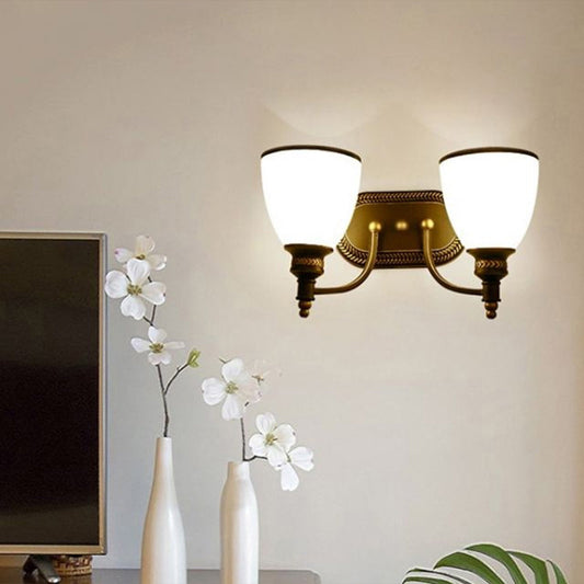 Vivolux | Vintage Glockenförmige Wandlampe 2 Köpfe Opalglas Wandleuchte in Braun für Flur