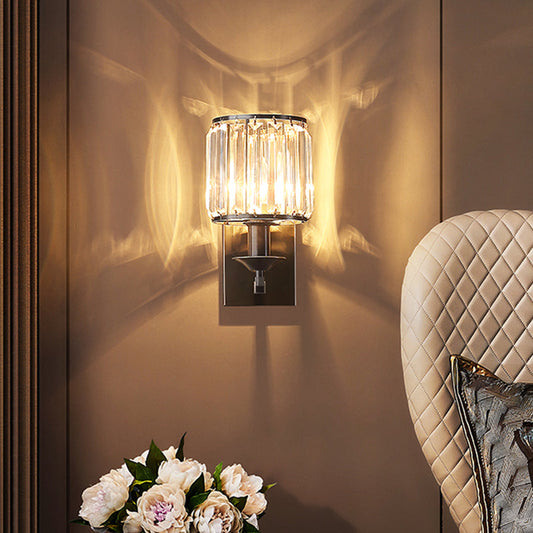 Vivolux | Simplicity Zylinder Wandlamp Fixture 1-Glühbirne Prismen-Kristall Wandleuchte in Schwarz