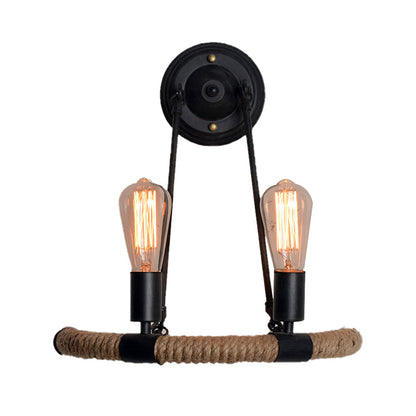 Vivolux | Expose Bulb Metalen Wandlamp Vintage 2-Lichts Porch Wand Sconces Verlichting met Touw Geweven Arm in Zwart