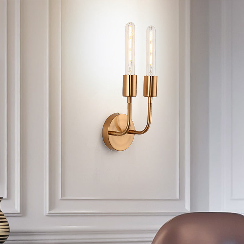 Vivolux | Metalen Gouden Wandlamp Open Gloeilamp 1/2-Licht Vintage Wandlicht Sconces met Ronde Achterplaat voor Porche