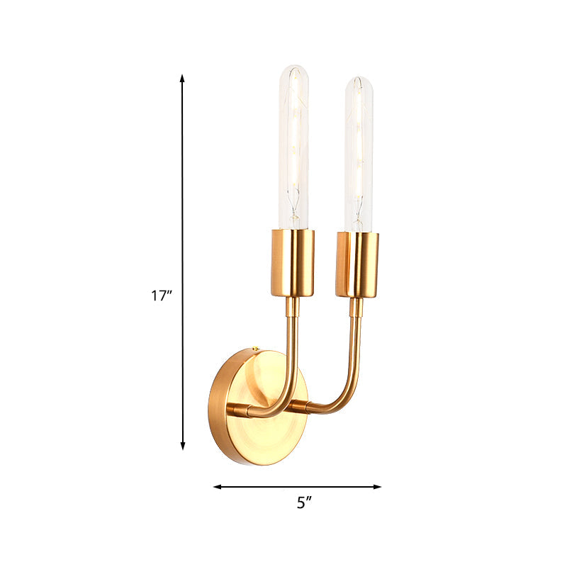 Vivolux | Metalen Gouden Wandlamp Open Gloeilamp 1/2-Licht Vintage Wandlicht Sconces met Ronde Achterplaat voor Porche