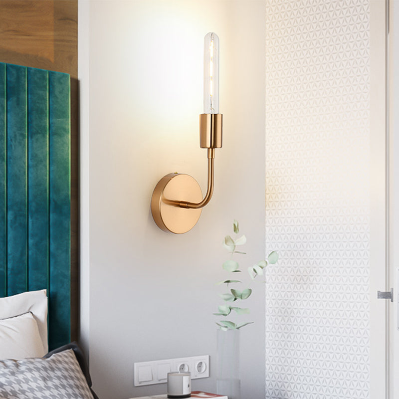 Vivolux | Metalen Gouden Wandlamp Open Gloeilamp 1/2-Licht Vintage Wandlicht Sconces met Ronde Achterplaat voor Porche