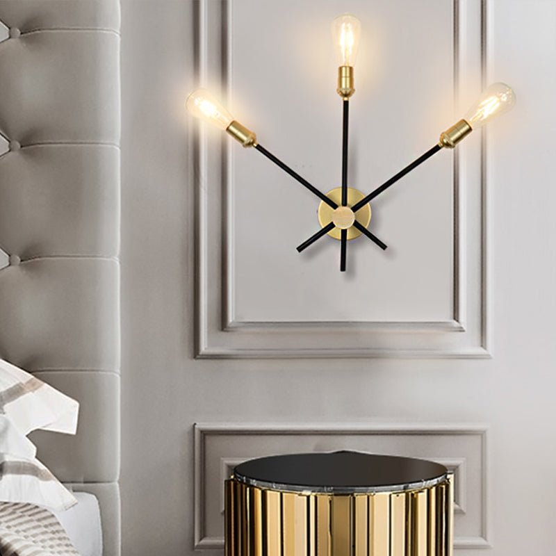 Vivolux | Zwart-Goud 2/3-Lichts Conus Licht Traditioneel Smeedijzer Blootgestelde Gloeilamp Wandlamp voor Slaapkamer