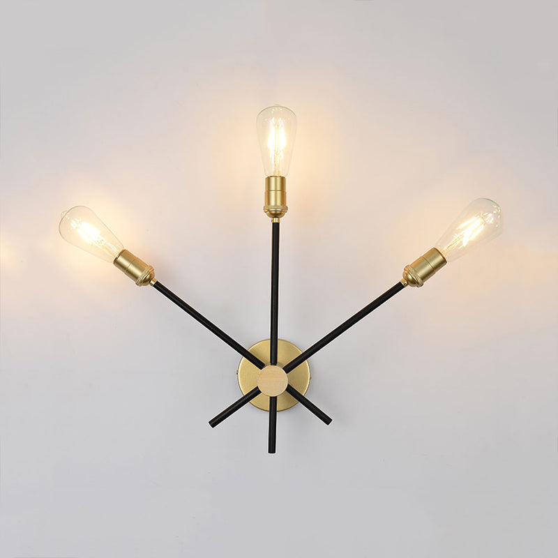 Vivolux | Zwart-Goud 2/3-Lichts Conus Licht Traditioneel Smeedijzer Blootgestelde Gloeilamp Wandlamp voor Slaapkamer