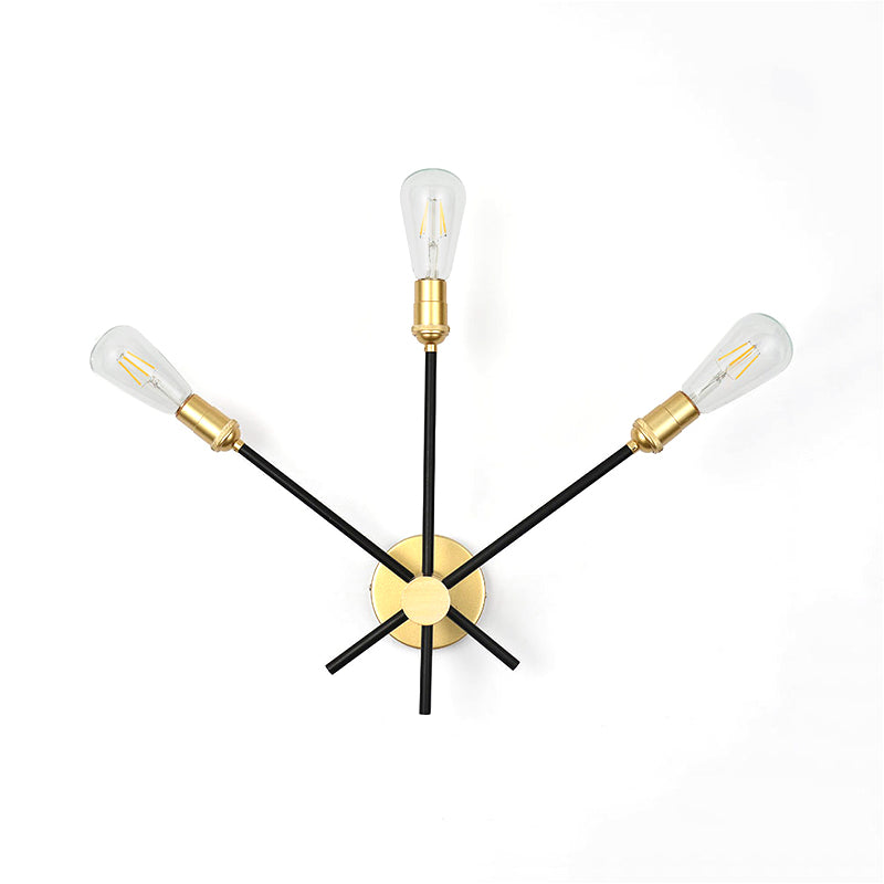 Vivolux | Zwart-Goud 2/3-Lichts Conus Licht Traditioneel Smeedijzer Blootgestelde Gloeilamp Wandlamp voor Slaapkamer