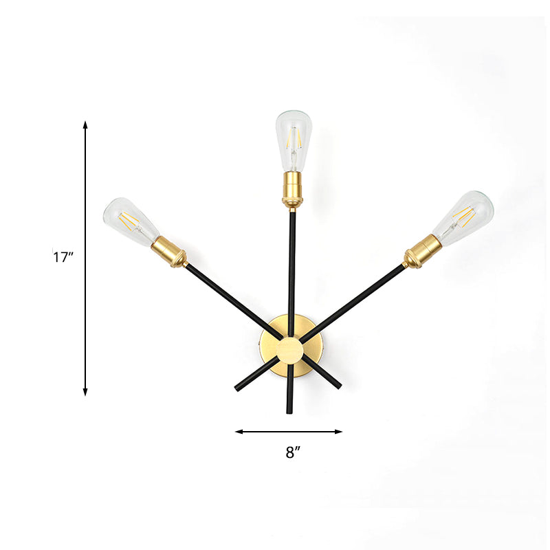 Vivolux | Zwart-Goud 2/3-Lichts Conus Licht Traditioneel Smeedijzer Blootgestelde Gloeilamp Wandlamp voor Slaapkamer