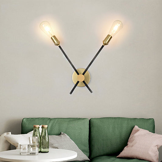 Vivolux | Zwart-Goud 2/3-Lichts Conus Licht Traditioneel Smeedijzer Blootgestelde Gloeilamp Wandlamp voor Slaapkamer