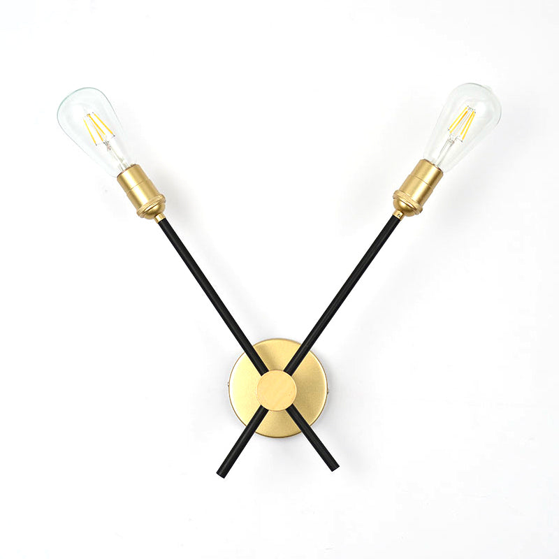 Vivolux | Zwart-Goud 2/3-Lichts Conus Licht Traditioneel Smeedijzer Blootgestelde Gloeilamp Wandlamp voor Slaapkamer