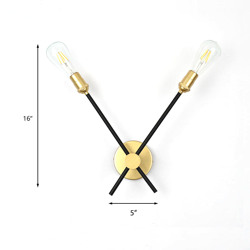 Vivolux | Zwart-Goud 2/3-Lichts Conus Licht Traditioneel Smeedijzer Blootgestelde Gloeilamp Wandlamp voor Slaapkamer