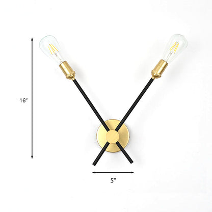 Vivolux | Zwart-Goud 2/3-Lichts Conus Licht Traditioneel Smeedijzer Blootgestelde Gloeilamp Wandlamp voor Slaapkamer